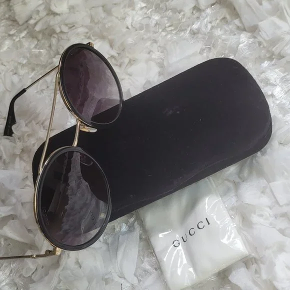 Gucci Round Sunglasses GG0061S Black/Gold - Picture 4 of 6